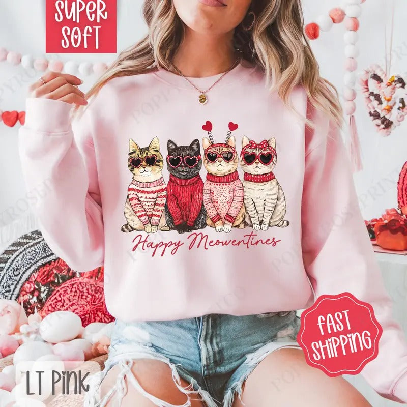 Cat Valentines Sweatshirt, Valentine's Day Crewneck, Holiday Cat Women's Sweater valentine sweatshirt valentine day...