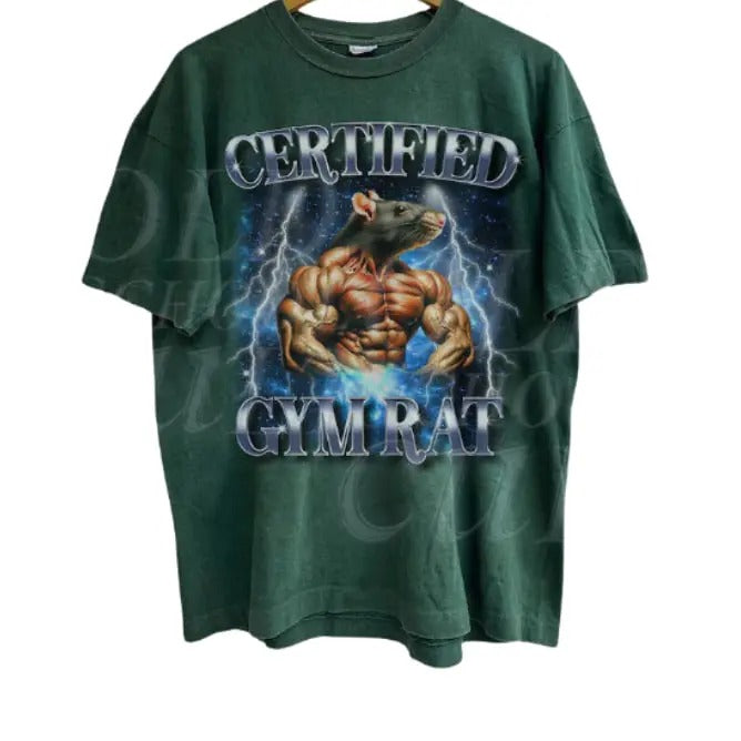 Certified Gym Rat Funny Vintage Graphic Tee 90s Style T-Shirt, Unisex Retro Gym Graphic Tee, Pump Cover Rat Shirt, Gym...