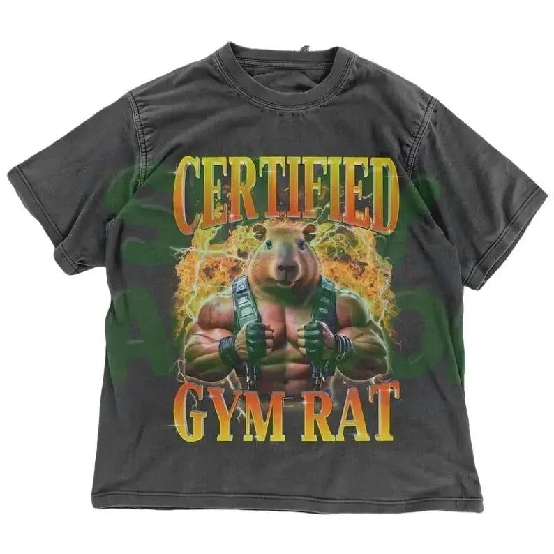 Certified Gym Rat Sarcastic Tee | Funny Capybara Shirt | Workout Meme T-Shirt | Ironic Weightlifting Tee  | Humorous...