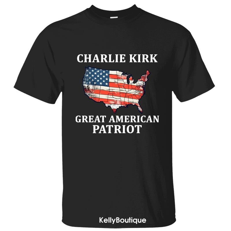 Charlie Kirk Great American Patriotic Memorial T-Shirt, Charlie Kirk Shot Dead at Utah College Event Tee, Graphic Design...