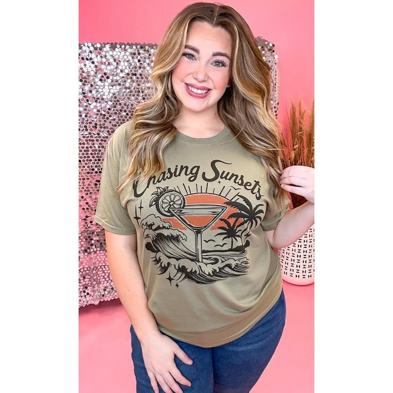 Chasing Sunsets Scene Khaki Graphic Shirt Hoodie, Sweatshirt | TeeBloomCo.com