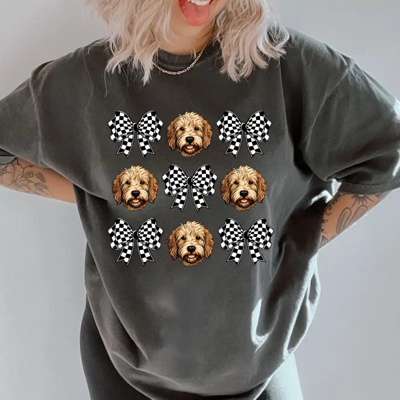 Checkered Bows & Dogs Shirt ~ Unisex Apparel Relaxed Fit Printed In The USA Clothing Womenswear Casual Comfort Cotton...