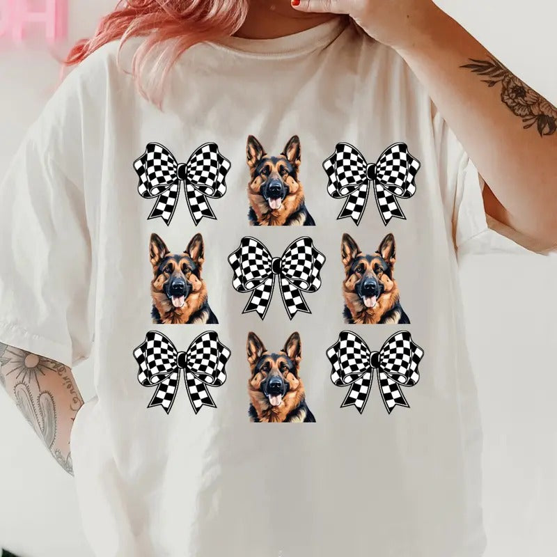 Checkered Bows & German Shepherd's Shirt ~ Unisex Apparel Relaxed Fit Printed In The USA Clothing Womenswear Casual...