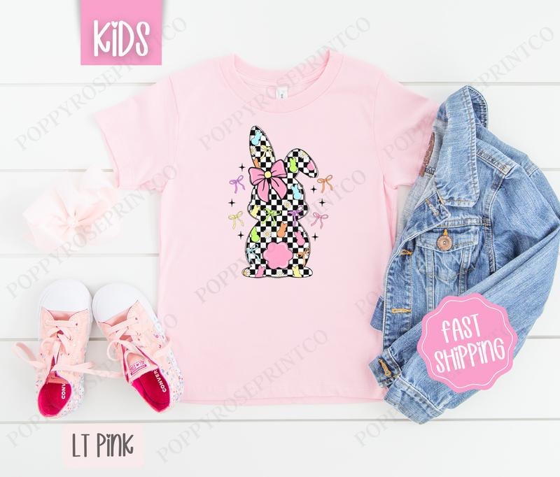 Checkered Bunny Kids Shirt - Easter Children's Tshirt - Cute Youth Tee Gildan Hoodie, Sweatshirt | TeeBloomCo.com