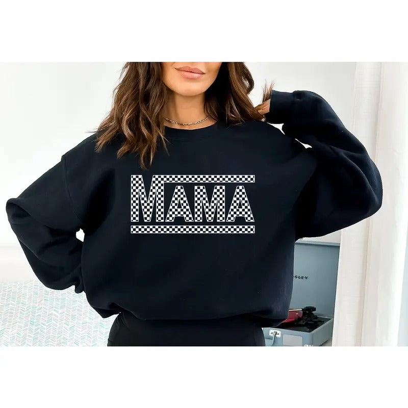 Checkered Retro Mama Sweatshirt Varsity Mom Crewneck Mother's Day Gift Retro Shirt, Mom Life, Mama Sweatshirt, Mom...