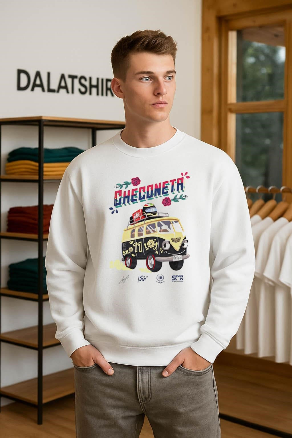 Checoneta Sergio Perez Number 11 Flower Bus Graphic shirt