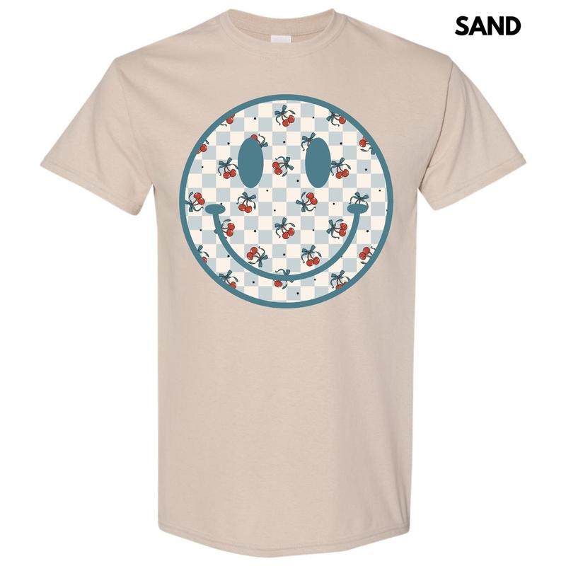Cherry Checkered Happy Face Gildan Short Sleeve T-Shirt 'NLB' Hoodie, Sweatshirt | TeeBloomCo.com