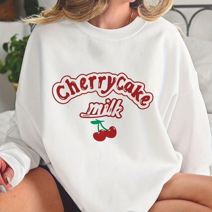Cherry Print Sweatshirt, Vintage Long Sleeve Crew Neck Sweatshirt, Women's Clothing T-Shirts, Hoodie | TeeBloomCo.com