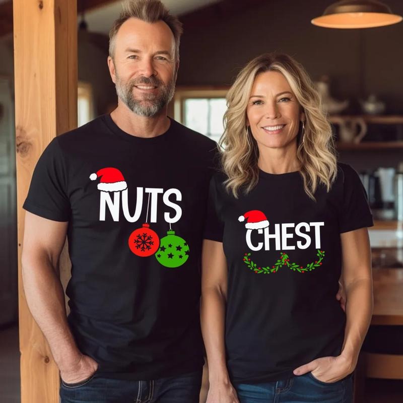 Chest Nuts Shirt, Couples Christmas T Shirt, Funny Christmas Shirt Gift For Couple, Boyfriend Girlfriend Christmas Gift,...