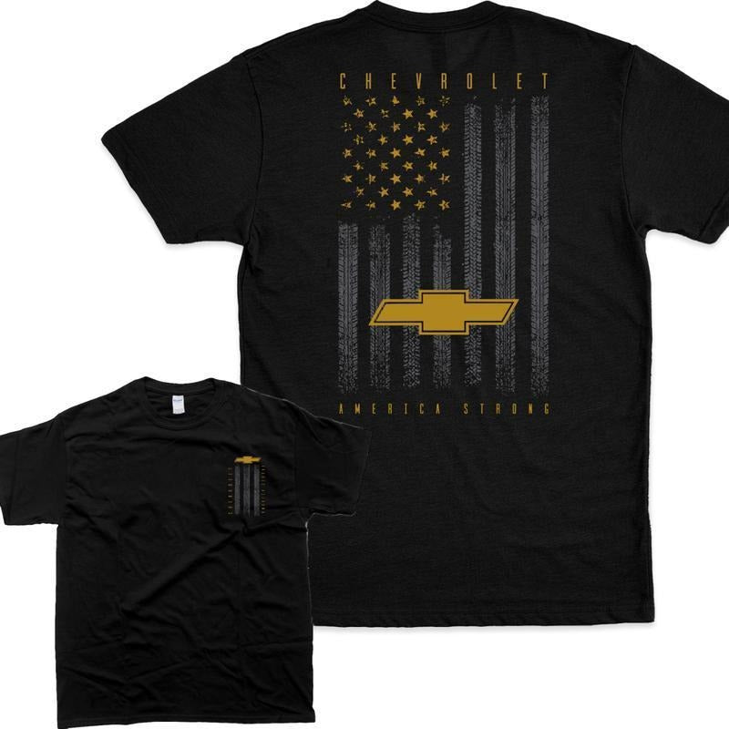 Chevrolet American Flag America Strong T-Shirt 2 Side Crewneck Top Hoodie, Sweatshirt | TeeBloomCo.com
