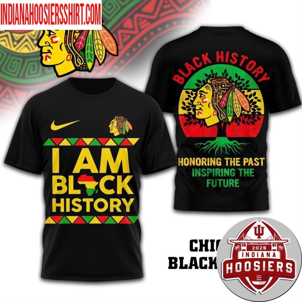 Chicago Blackhawks 2026 NHL Black History Map And Logo Two Sided Shirt