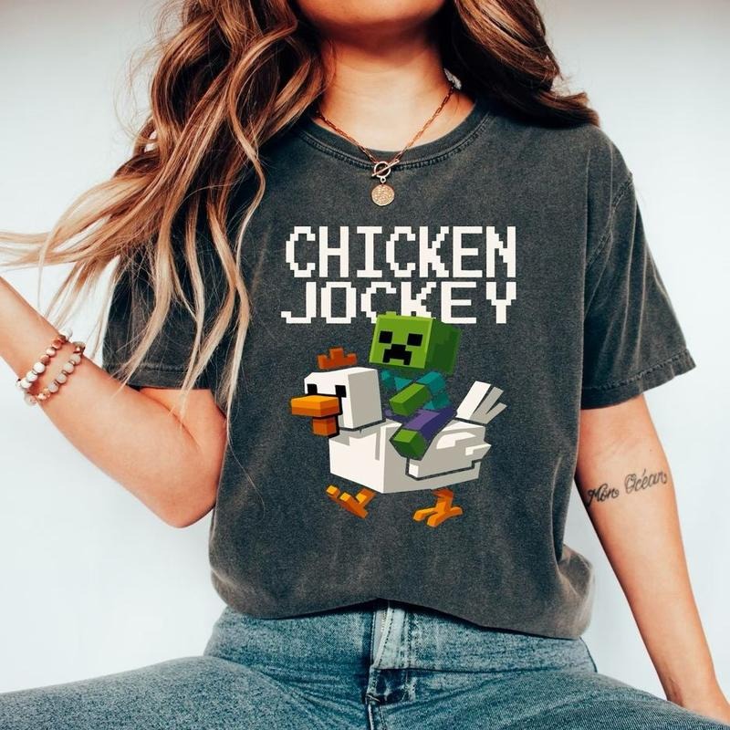 Chicken Jockey Shirt, Hilarious Cotton Gamer Tee, Cartoon Graphic Sweatshirt, Quirky Tee for Chicken Lovers Shirt, Video...