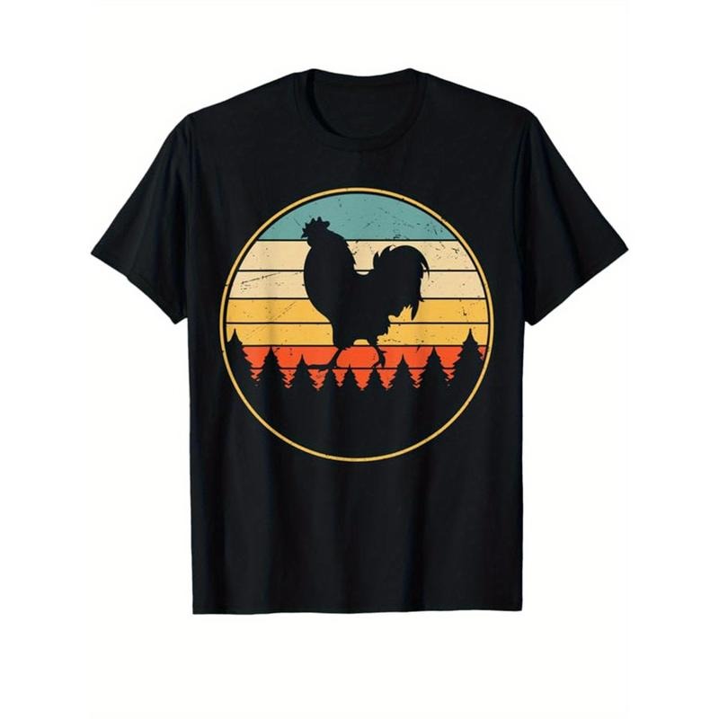 Chicken Print Men's Cotton T-shirt, Casual Short Sleeve Crew Neck T-shirt, Men's Tee For Outdoor made in usastyle{n002}5...