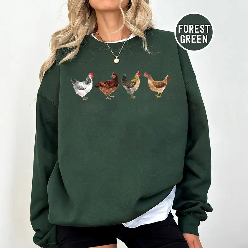 Chickens Crewneck Sweatshirt, Hoodie, T-shirt | TeeBloomCo.com