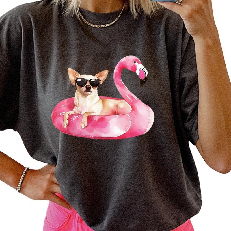 Chihuahua Flamingo Float Dog Shirt ~ Unisex Apparel Relaxed Fit Printed In The USA Clothing Womenswear Casual Comfort...