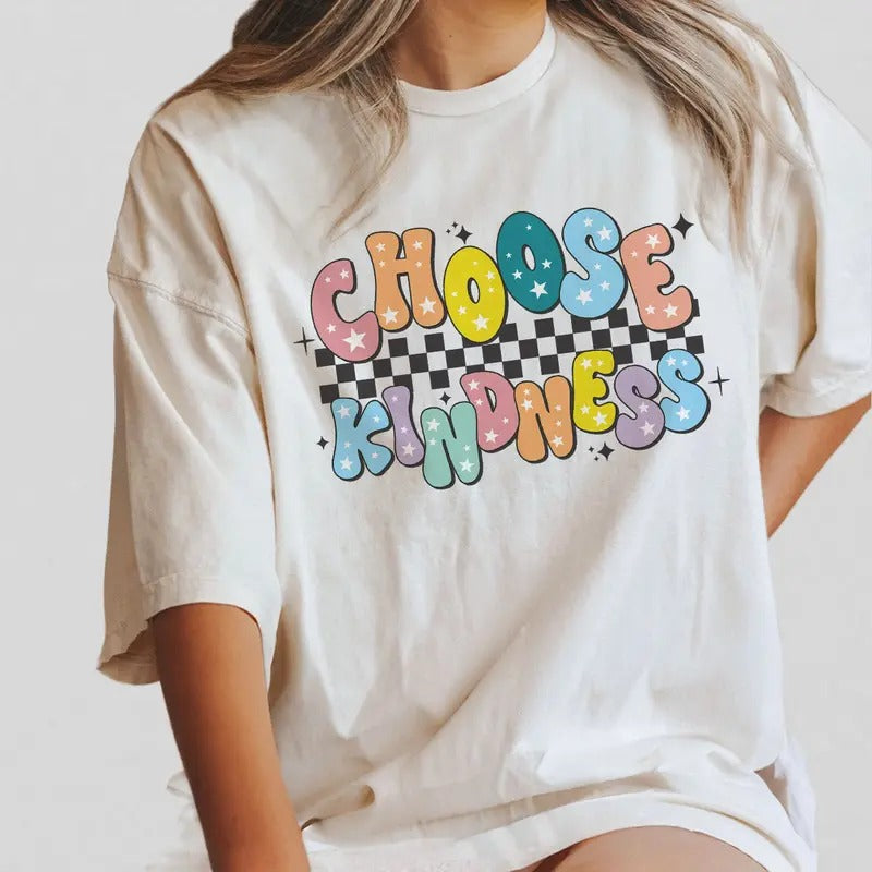 Choose Kindness Shirt Gift For Teacher, Back To School Teacher Shirt, Motivational Tee, Be Kind School Shirt, Checkered...
