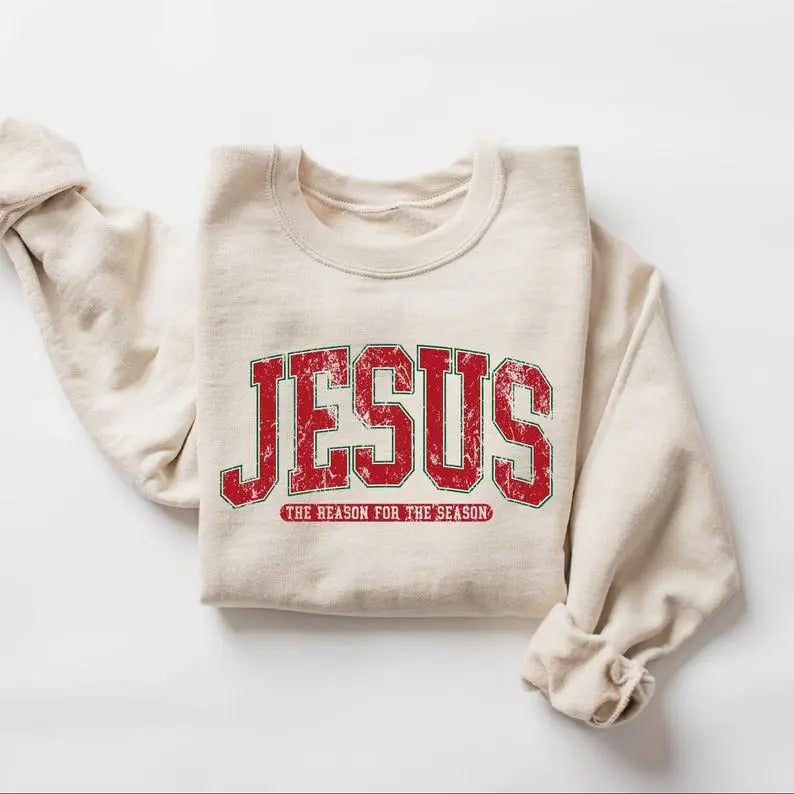 Christian Christmas Sweatshirt, Jesus Is The Reason For The Season, Religious Christmas Shirt, Cute Jesus Lover Gift,...