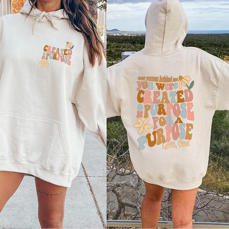 Christian Hoodie | Created For A Purpose Hoodie | Religious Hooded Sweatshirt | Bible Verse Sweater | Groovy Shirt |...