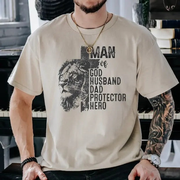 Christian Quotes Fathers Day Gifts, Man of God Shirt, Retro Father's Day Gift, Protector Father Tee, Hero Dad Gift ...