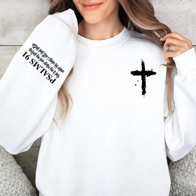 Christian Sweatshirt, Bible Verse Hoodie, Psalms 91 Shirts for Women, Religious Gifts, Psalms 91 Sweatshirt, Faith...
