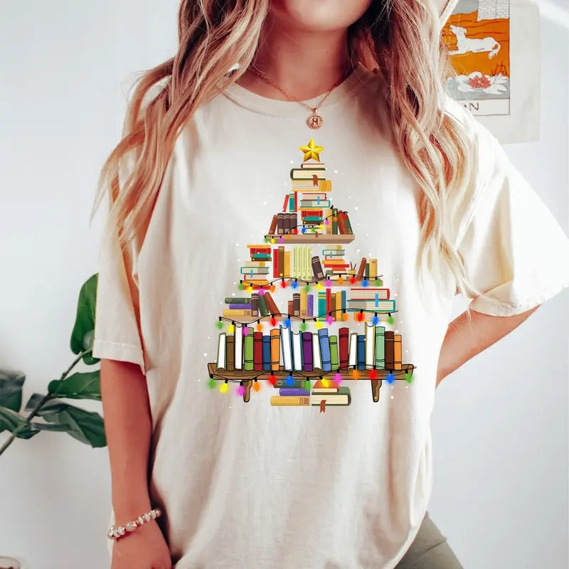 Christmas Book Tree Shirt,Cute Readers Christmas Gift,Bookworm Christmas Shirt,Gift For Teachers,Book tree...