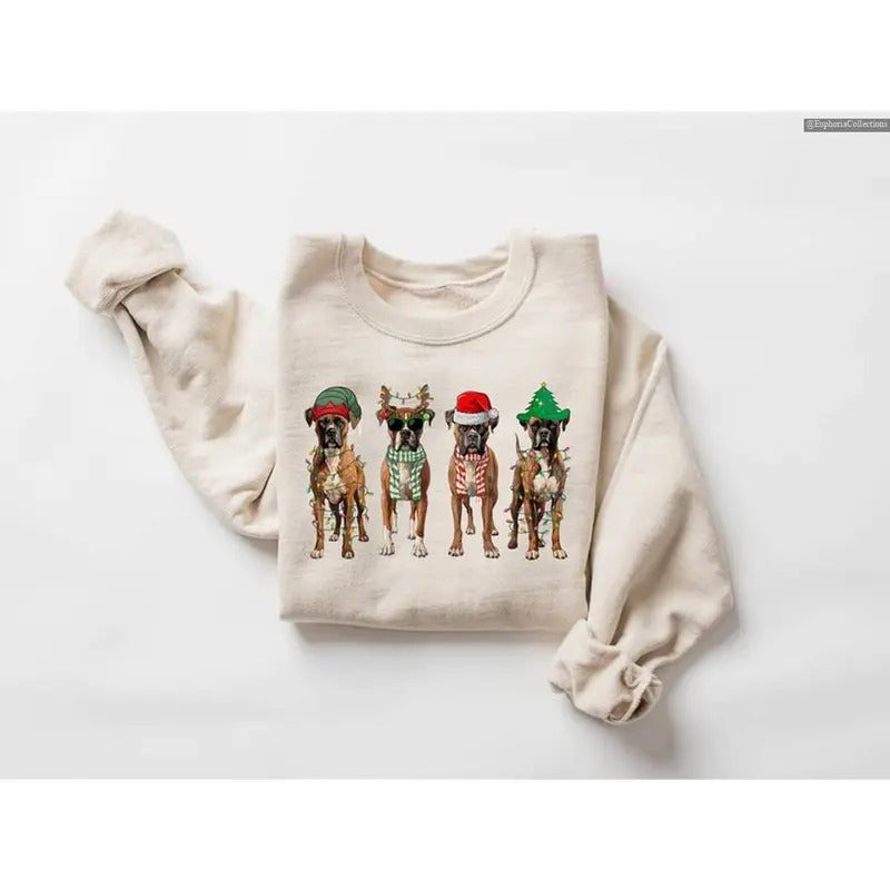 Christmas Boxer Dog Beagle Sweatshirt, Hoodie, T-Shirt, Xmas Noel Dog Pet Tee, Boxer Lover Dog Mom Holiday Holiday...