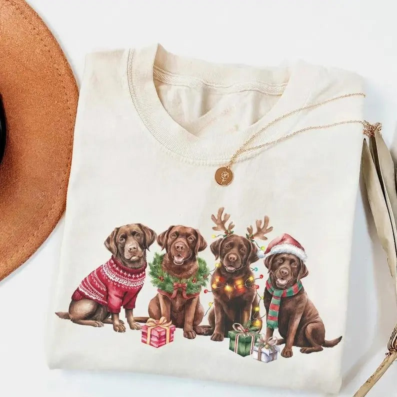 Christmas Brown Labrador Dog shirt, Chocolate Lab Shirt, Dog Mom tee, Dog Lover Gift, Funny Holiday Shirt, Cozy crewneck...
