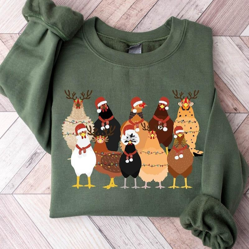 Christmas Chickens Crewneck Sweatshirt, Hoodie, T-shirt | TeeBloomCo.com