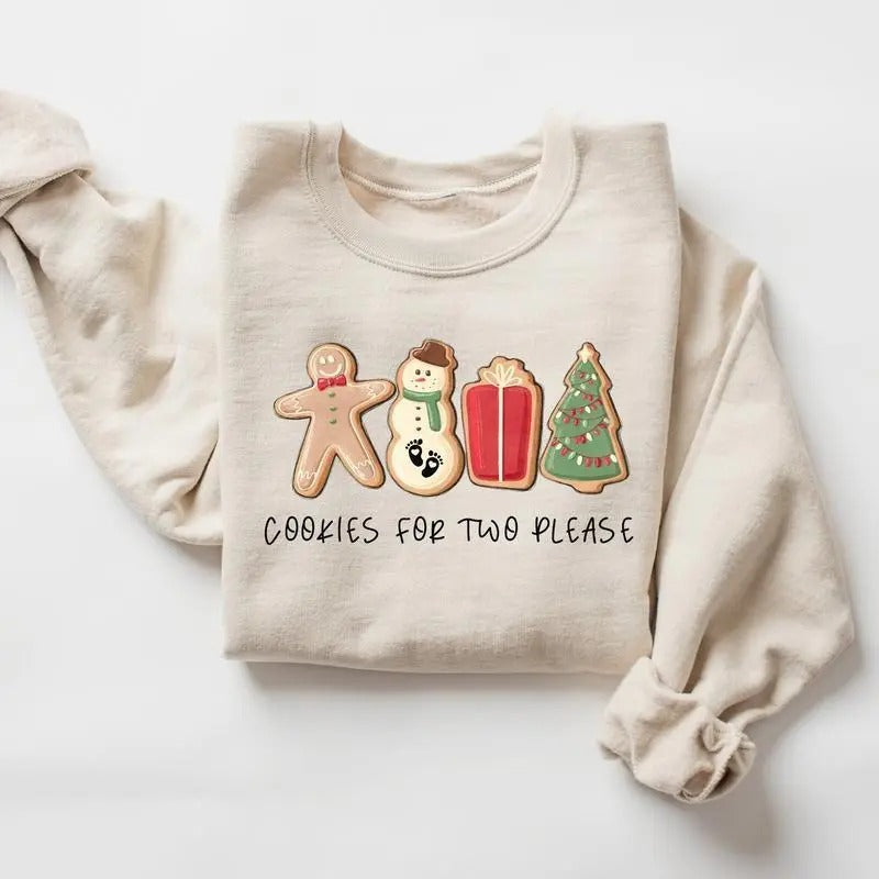 Christmas Cookies For Two Please Pregnancy Announcement Christmas Sweatshirt, Hoodie, T