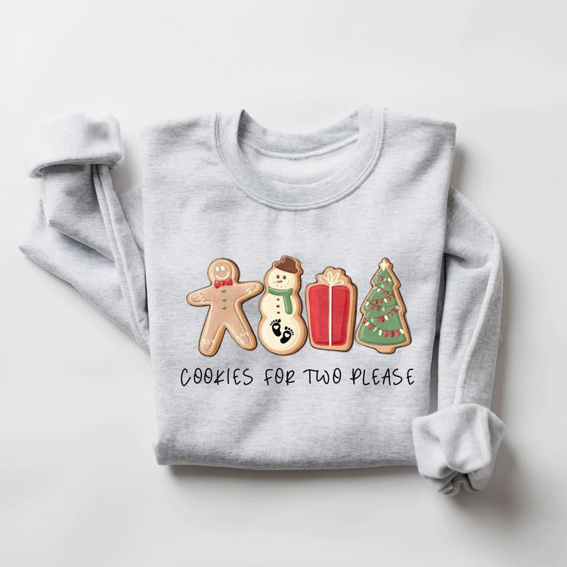 Christmas Cookies For Two Please Pregnancy Announcement Christmas Sweatshirt, Pregnancy Reveal Christmas Sweater,...