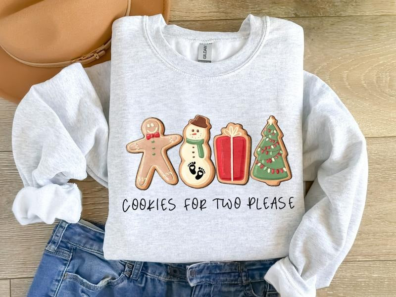 Christmas Cookies For Two Please Pregnancy Announcement Christmas Sweatshrit, Pregnancy Reveal Christmas Hoodie,...