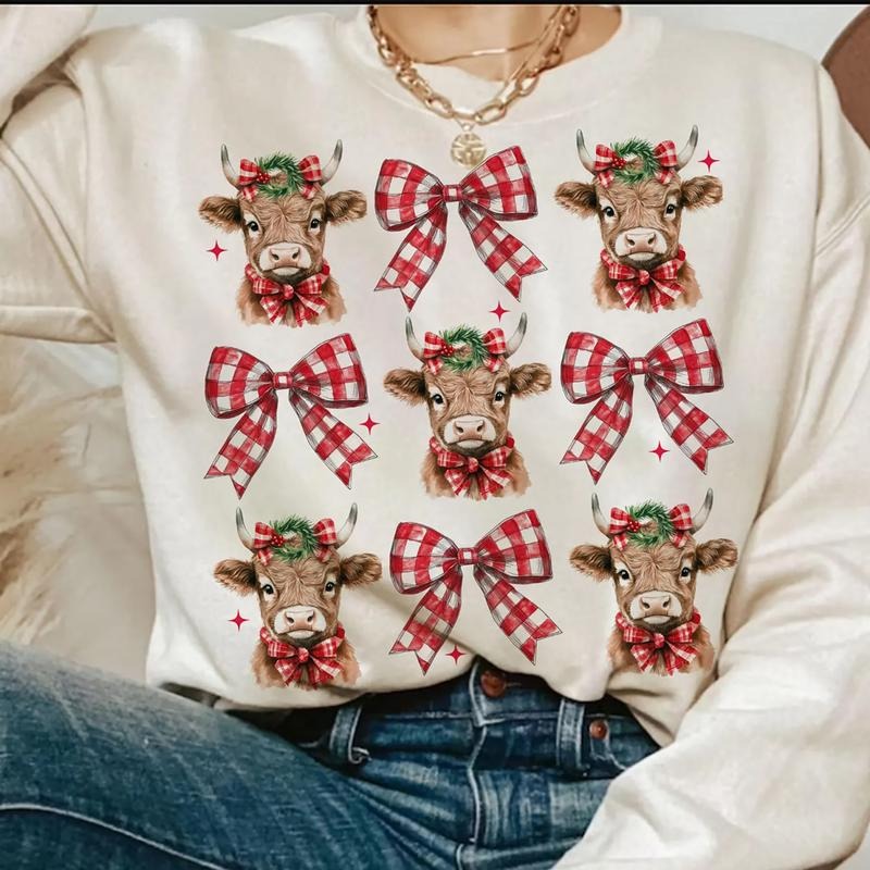 Christmas Coquette Highland Cow Sweatshirt, Western Cow Xmas Tee Shirt, Christmas Gift For Farmer Hoodie | TeeBloomCo.com