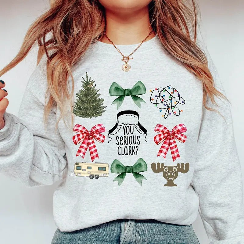 Christmas Coquette Sweatshirt, Christmas Deer and Tree T-Shirt, Festive Christmas Bow Sweatshirt, Holiday Coquette...