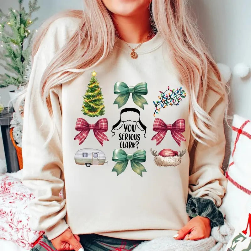 Christmas Coquette Sweatshirt, You Serious Clark Funny Xmas T-Shirt, Christmas Bow Coquette Sweater, Christmas Gift Ideas...