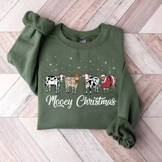 Christmas Cow Sweatshirt, Cow Lover Gift, Funny Christmas Shirt, Holiday Sweater, Farm Christmas Shirt, Womens Cow Shirt,...