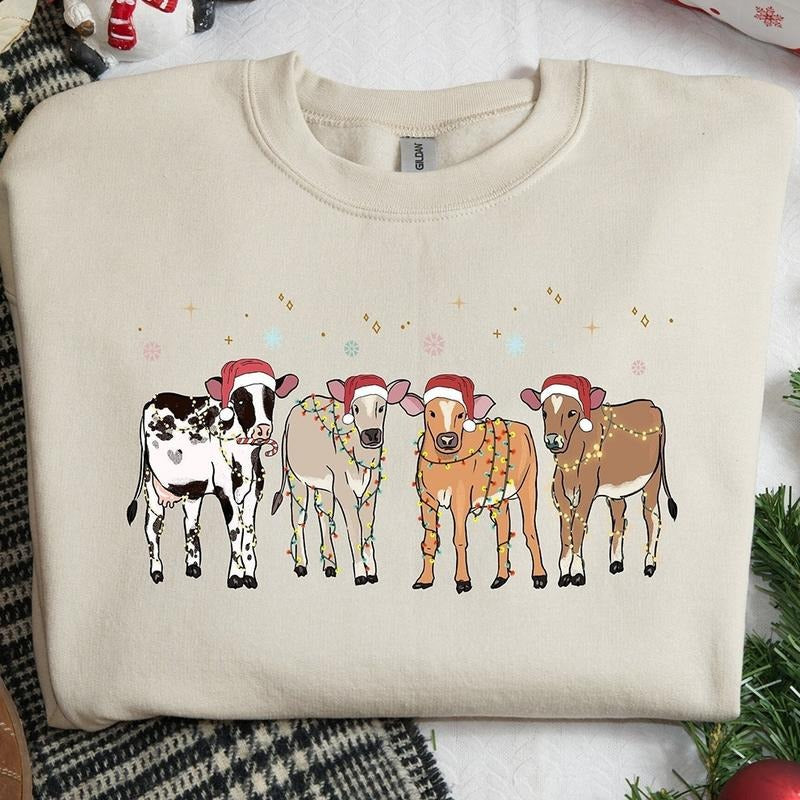 Christmas Cows Crewneck Sweatshirt, Hoodie, T-shirt | TeeBloomCo.com