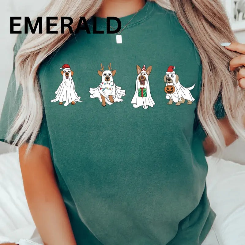 Christmas Dog Graphic tee, Ghost dog Christmas shirt, Comfort Colors, Christmas Gifts, Womenswear, Printed Hoodie, Sweatshirt