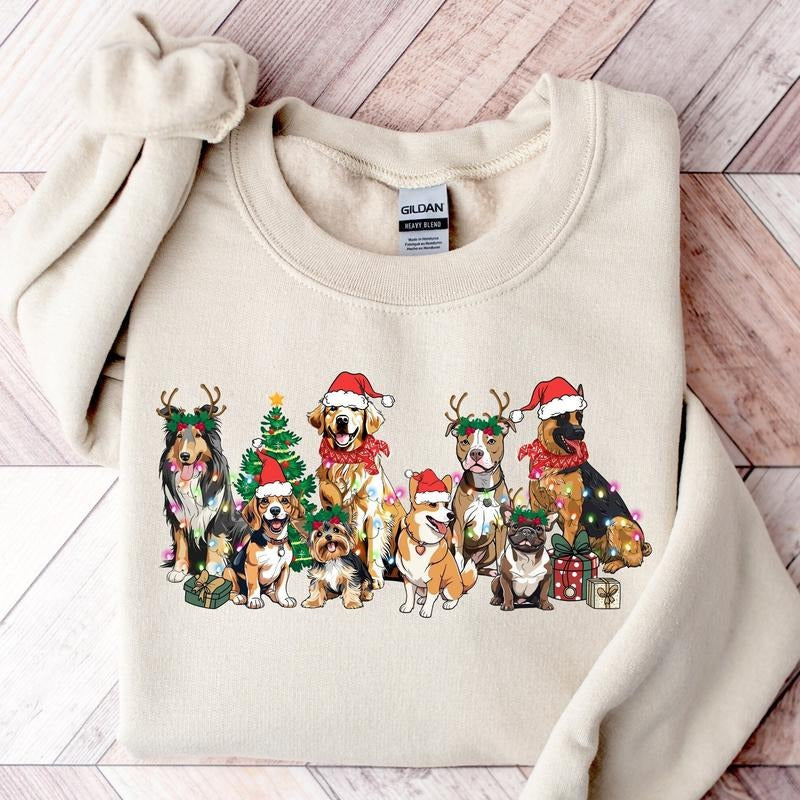 Christmas Dogs Sweatshirt, Dog Mom Shirt, Santa Dog Sweatshirt,  Unisex Cotton Sweatshirt Classic Crewneck Hoodie