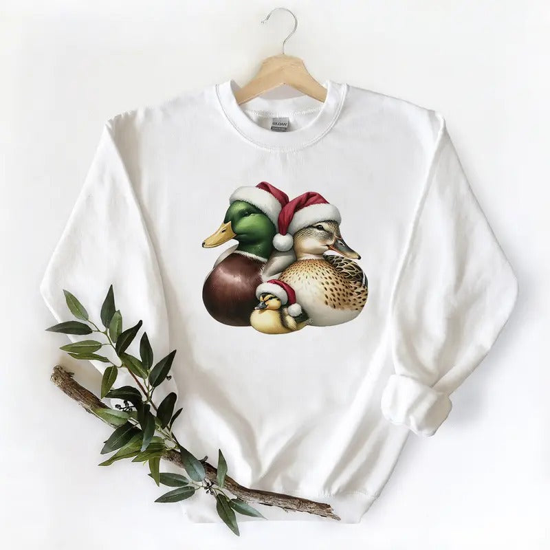 Christmas Duck Family, cute Unisex Tshirt Sweatshirt Hoodie, Mallard duck lovers Cotton | TeeBloomCo.com