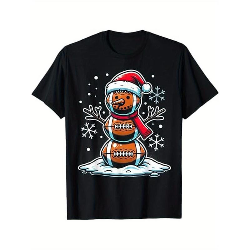 Christmas Football Snowman Holiday Sports Design T-Shirt, 100% Cotton, Gift for Men Women Dad Mom Friends, S-XXXL, Black...