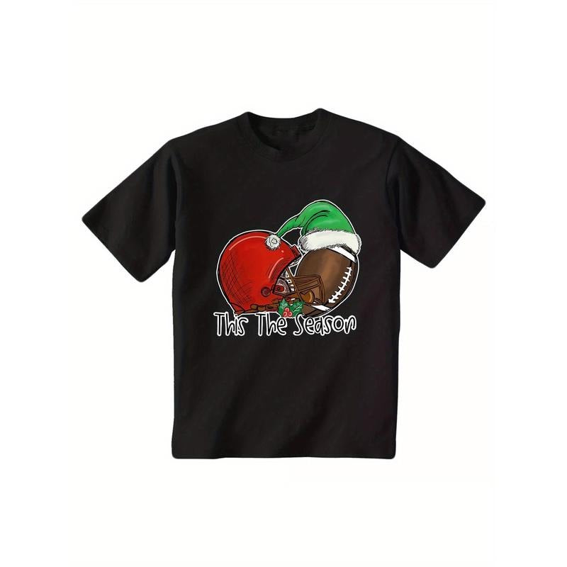 Christmas Football T-Shirt - 100% Cotton, Crew Neck, Short Sleeve, Festive Graphic Tee, Casual Fit, All-Season Comfort,...