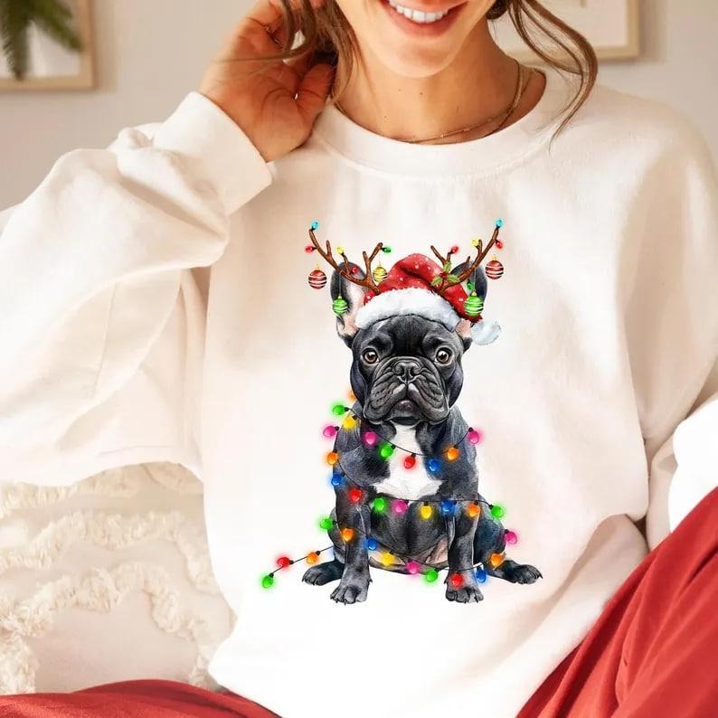Christmas French Bulldog Sweatshirt, French Bulldog Shirt Christmas Dog Shirt Gift For Dog Lover Hoodie | TeeBloomCo.com