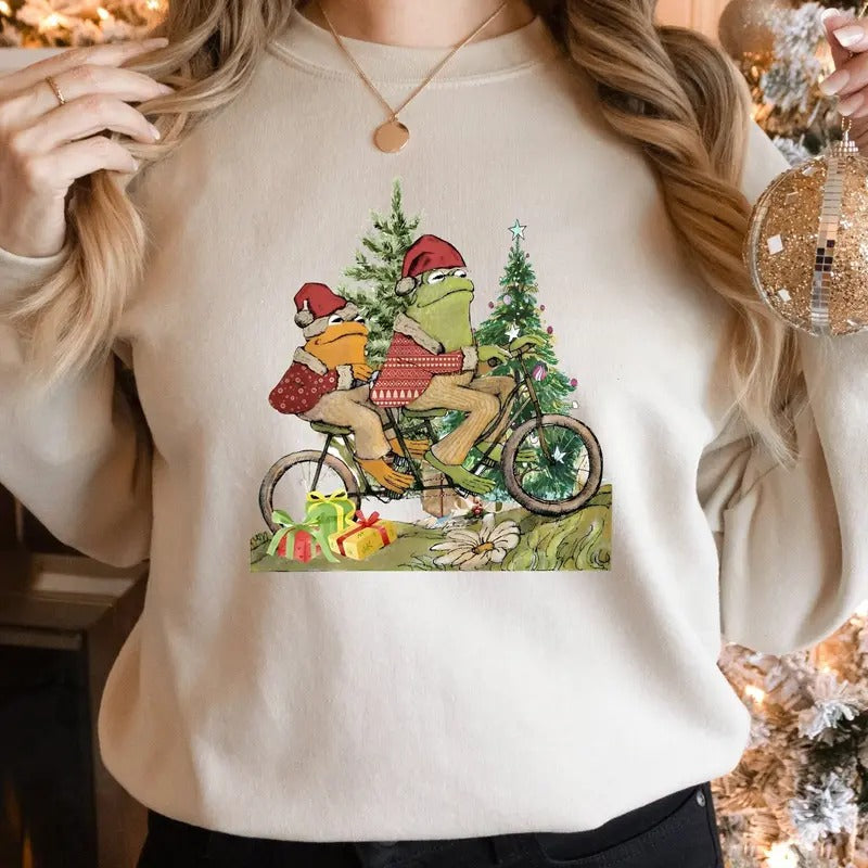 Christmas Frog And Toad Sweatshirt, Vintage Christmas Hoodie ,Cute Frog Gift Shirt, Frogs Christmas Shirt, Frog Lover...