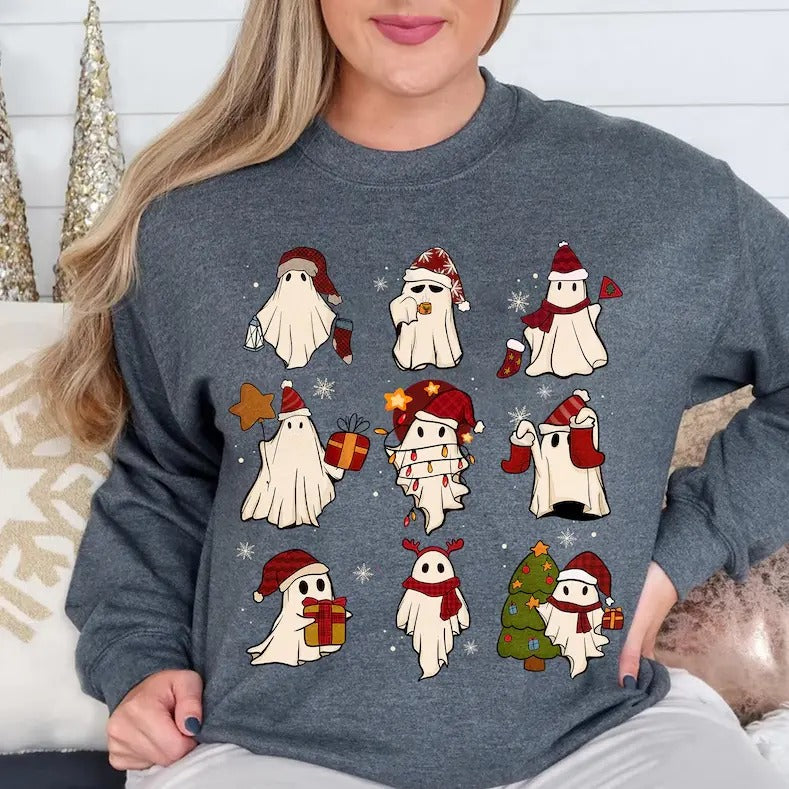 Christmas Ghost Shirt, Ghost Santa Shirt, Merry Christmas Sweatshirt, Xmas Holiday Shirt, Christmas Gift, Funny Christmas...