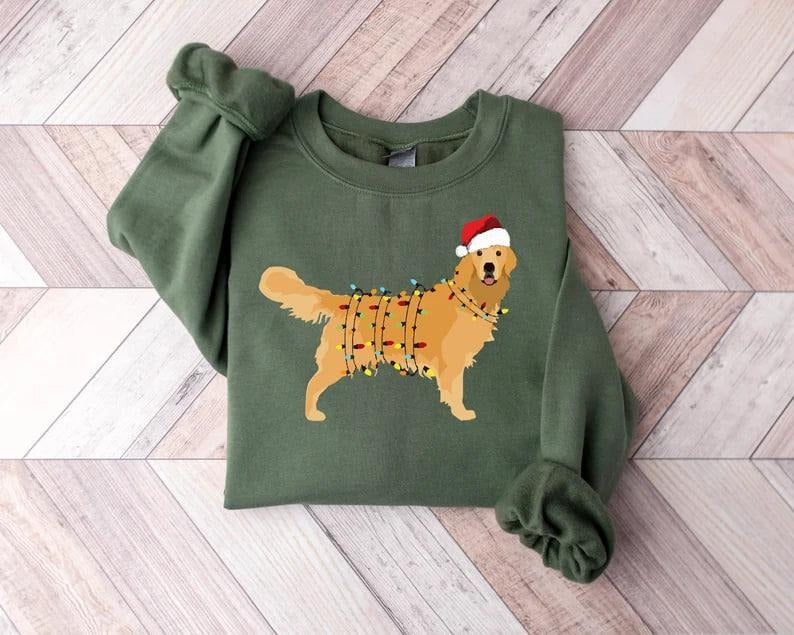 Christmas Golden Retriever Shirt, Happy New Year Dog Tshirt, Christmas Lights Tee, Christmas Dog Tee, Golden Mom Tshirt,...