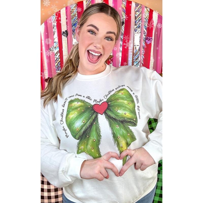 Christmas Green Bow Graphic Sweatshirt T-Shirts, Hoodie | TeeBloomCo.com