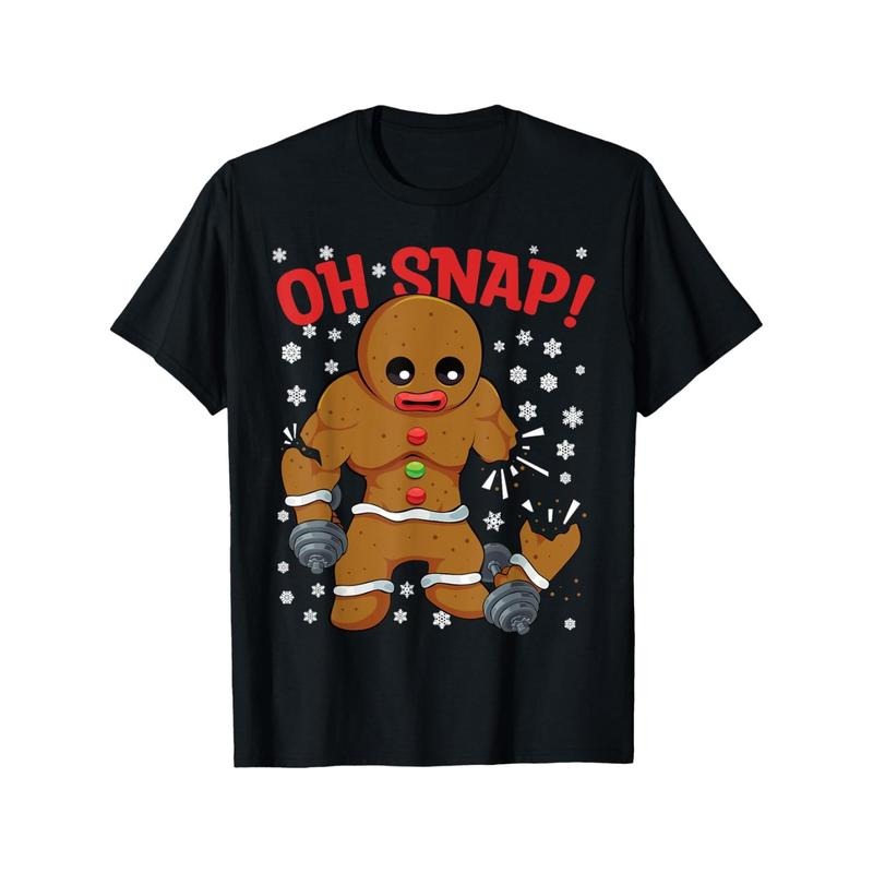 Christmas Gym Workout Men Gingerbread Man Oh Snap T-Shirt Summer Comfortable Casual Short Sleeve T-Shirt made in usa...