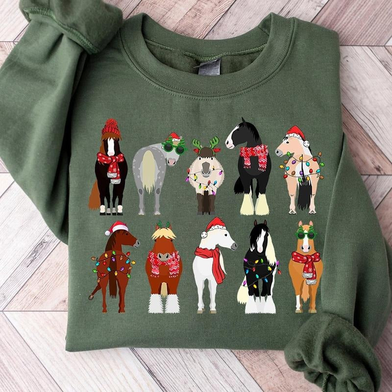 Christmas Horse Crewneck Sweatshirt, Hoodie, T-shirt, Cute Christmas Gifts | TeeBloomCo.com