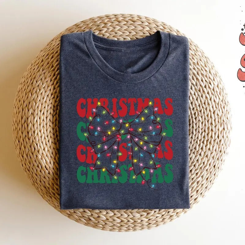 Christmas Light Bow, Christmas Coquette Bow Shirt, Christmas Light, Xmas Coquette Bow, Xmas Sweatshirt, Christmas Vibe,...