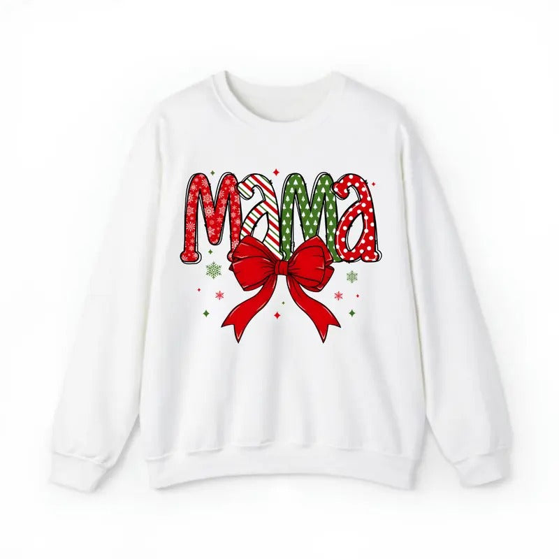 Christmas Mama Coquette Sweatshirt, Mama Claus Sweatshirt,  Merry Mama Christmas Coquette Bow Sweatshirt, Soft Cotton...